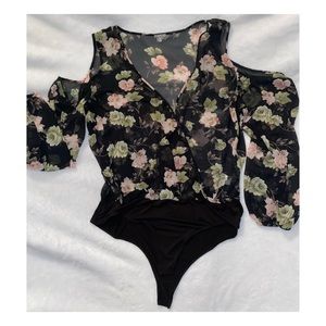 Charlotte Russe Black flowered bodysuit